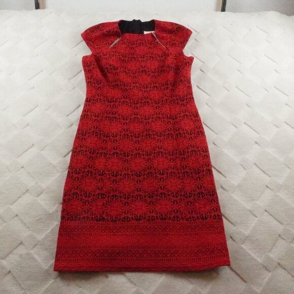 Joseph Ribkoff Cap sleeve Dress Womens 12 Red Black Floral Geometric Print - Picture 1 of 12